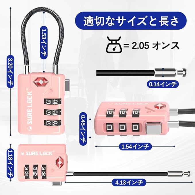 SURE LOCK TSA Compatible Travel Luggage Locks, Inspection Indicator, Easy Read Dials TSA Approved with Zinc Alloy (2, Pink 2 Pack)