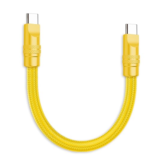 chubbycable Cute Chubby 240W Short USB C Cable Power Bank Fast Charging Cable Nylon Braided Charger Cord Compatible with iPhone 17-15 Series iPad, Yellow+Yellow, Type-C to Type-C, 0.82FT