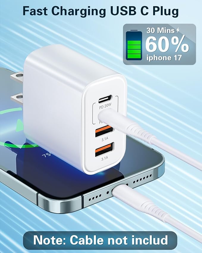 iPhone 17 USB C Fast Charger Block,3-Pack 40W USB C Charging Block 4-Port Dual Port PD+QC Fast Plug Wall Charger for iPhone 17/17 Pro/17Pro Max/Air/16/16e/16 Pro Max/16 Plus/15/14/13/12/11/Xs Max,iPad