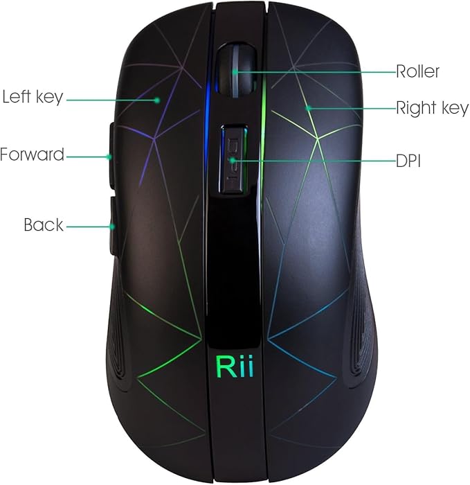 Rii LED Wireless Mouse,2.4G Ergonomic Optical Mouse with USB Receiver,Rechargeable Portable Computer Mice for PC,Mac,Tablet,Chromebook,Notebook,Laptop-Black (New)
