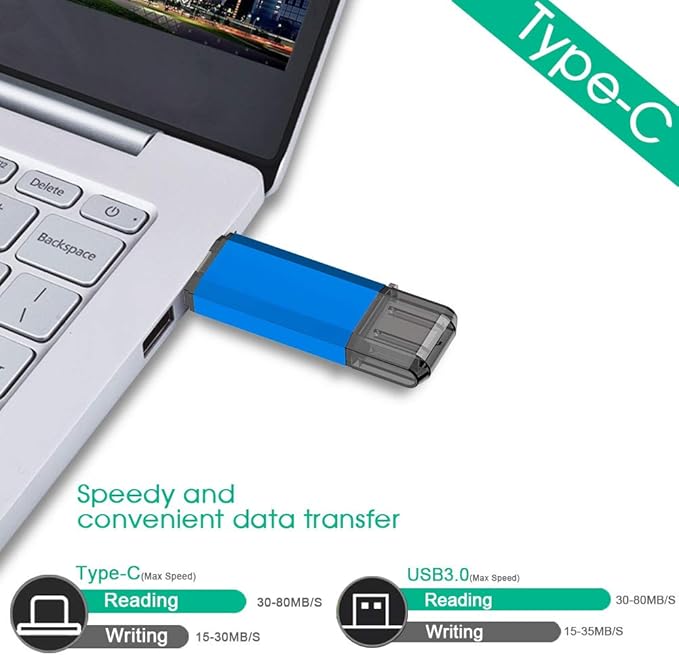 TOPESEL 256GB OTG Flash Drives USB C Thumb Drive Dual Type C USB 3.0 Memory Stick for USB-C Smartphones, Tablets & New MacBook, Blue