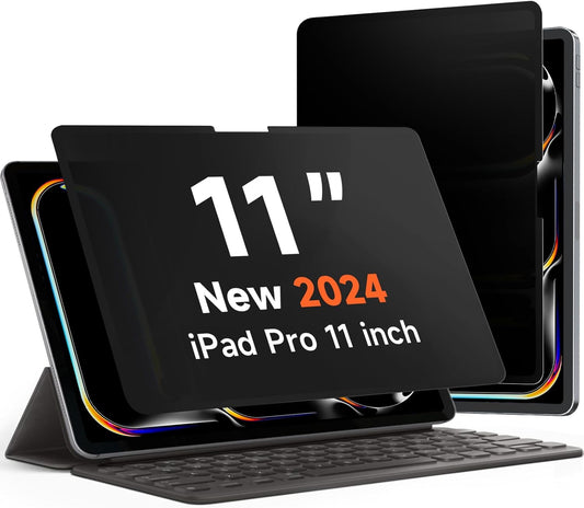 Upgrade 360° Privacy Screen Protector for Apple iPad Pro 11 inch 5th M4 2024, Magicsuction 4-Way Anti Spy Glare Blue Light Filter (Landscape+Portrait Privacy), High Sensitive/Bubble Free/Reusable