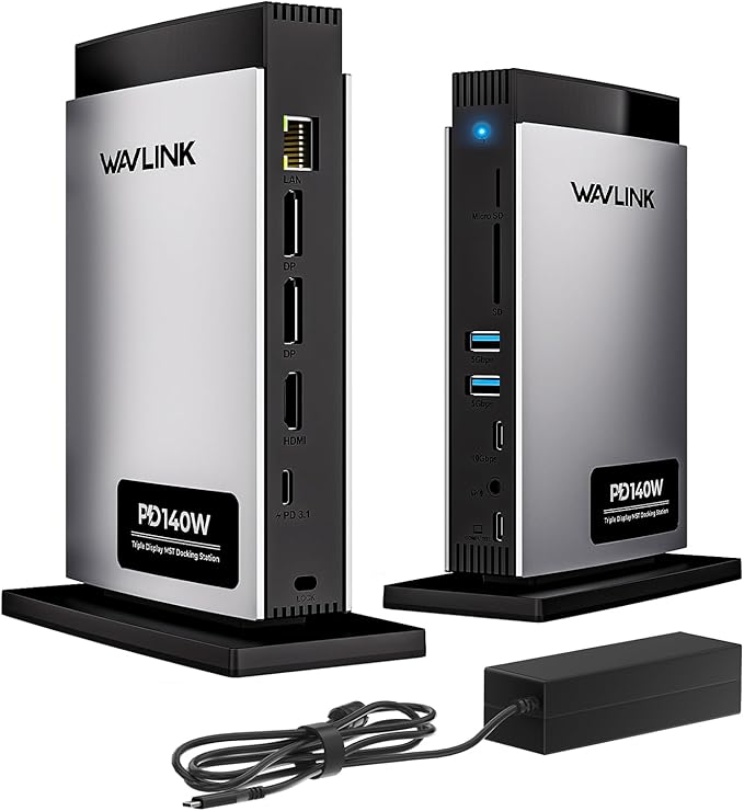 WAVLINK Laptop Docking Station 3 Monitors(Max Resolution: Single 8K or Triple 4K), 11-in-1 USB C Docking Station with 125W PD3.1 Pass-Through & Power Adapter, HDMI + 2* DP, for MacBook M1–M4 & Windows