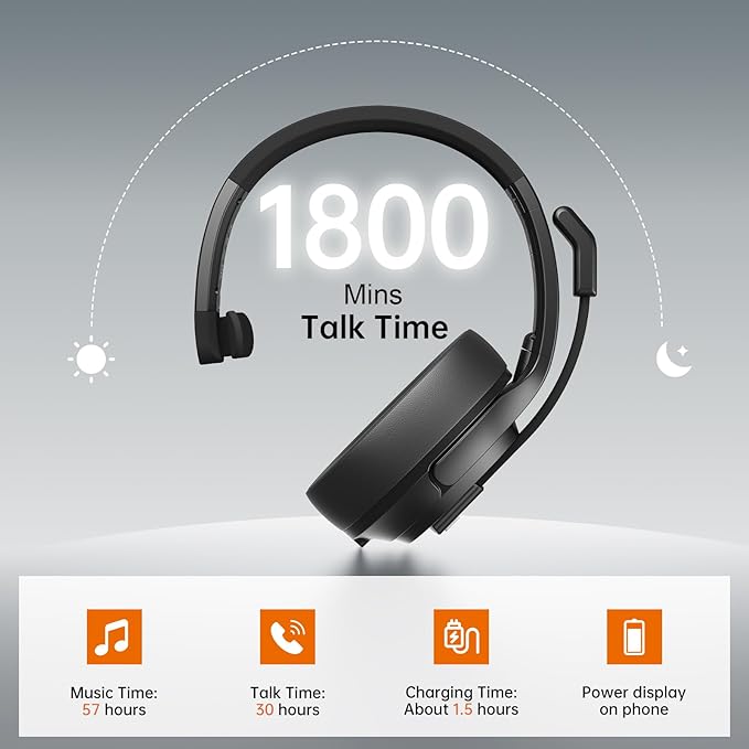 EKSA [Upgrated Trucker Bluetooth Headset with ENC Microphone, 99ft Wireless Range & 30H Talk Time, with Replaceable Ear Pad, Environmental Noise Cancelling Headphones All-Day Comfort for Drivers