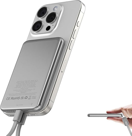 Magnetic Portable Charger, 5000mAh Ultra Slim Mag Power Bank, Wireless Battery Pack with USB C Cable, 20W PD Fast Charging, Magnetic Phone Charger for iPhone 16/15/14/13/12 Pro/Pro Max/Mini Series
