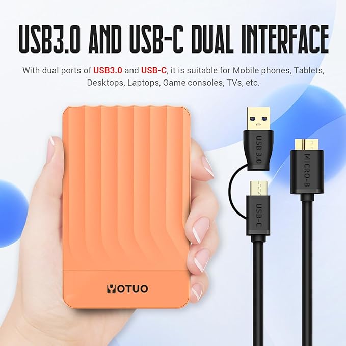 Portable External Hard Drive Storage Expansion Mobile HDD USB 3.0 for PC, Mac, Desktop, Laptop, PS4, PS5, Xbox One X/S, Xbox 360, Xbox Series X/S, Office & Game (Orange, 500GB)