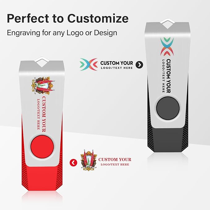 Customizable Flash Drives 16GB, Wooolken Personalized USB 2.0 Drive 10/20/50/100 Pack, Custom Thumb Drive Engraved Logo USB Drive (Mixcolors)