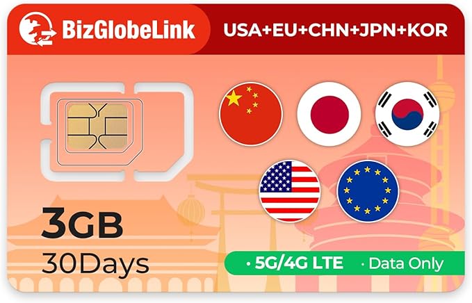International Data SIM Card for Travel -USA & Europe & China & Japan & Korea 5G/4G/LTE Coverage - No Contract, Easy Management, 3 in 1 SIM Data only No Phone Number