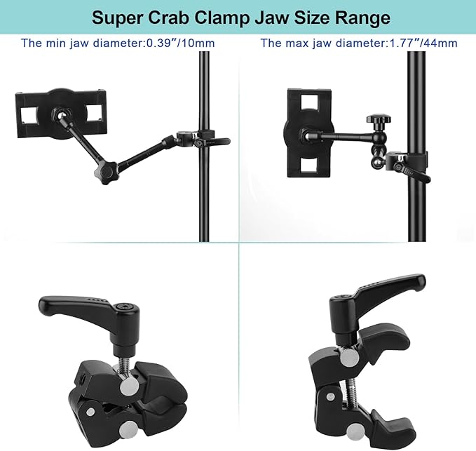 iPad Holder for Microphone Stand/Mic Music Stand,Tablet Mount Compatible with 4.7~12.9" / Nexus/LG G Pads/e-Reader/Switch/iPhone,360° Adjustable 10" Long Aluminum Alloy Arm