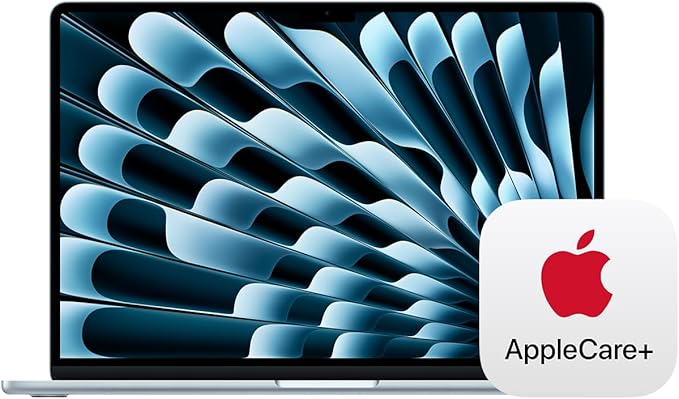 Apple 2025 MacBook Air 15-inch Laptop with M4 chip: Built for Apple Intelligence, 15.3-inch Liquid Retina Display, 16GB Unified Memory, 256GB SSD Storage, Touch ID; Sky Blue with AppleCare+ (3 Years)