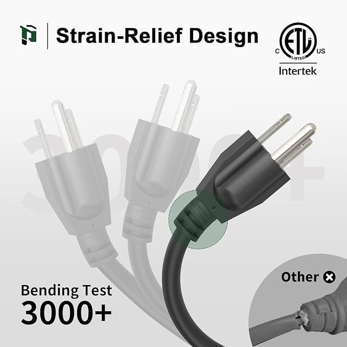 PLUGTUL 100 FT Outdoor Extension Cord Waterproof 16/3 Black Heavy Duty 3 Prong Extension Cord, 13A 1625W SJTW, ETL Listed, Great for Garden and Home