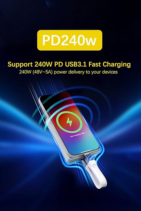 Duttek Thunderbolt 5 (USB-C) Cable Short 5 inch, 240W PD Fast Charging, Up to 80Gb/s of bi-Directional Data Speed, Short USB C Cable for MacBook, Android Auto and More Type-C Devices. White