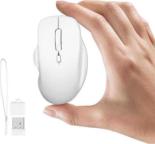 Uiosmuph Mini Wireless Bluetooth Mouse for Travel, Silent Rechargeable Computer Mouse for Laptop, Small Portable BT5.1/5.0 & 2.4Ghz with USB Receiver and Type C Adapter - White