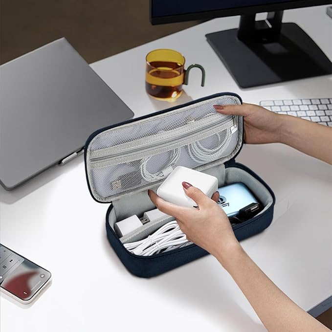 Teskyer Electronics Organizer Travel Case, Waterproof Portable Tech Accessories Pouch with Organized Compartments for Cables, Phone, Chargers, Earphone, Navy Blue