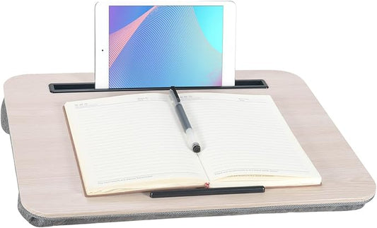 Portable Laptop Desk Fits Up to 16“ Laptops, with Tablet Slot, Built-in Cushion, Great for Home & Office,Lap Desk for Laptop,Lap Desk with Cushion (Light Wood, Medium)