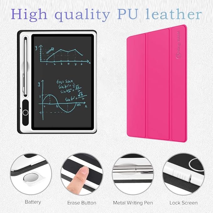 LCD Writing Tablet 10 inch Electronic Handwriting Pad Doodle Board with Leather Protective Case Christmas Birthday Gifts for Adults at Home Business Office(Pink)