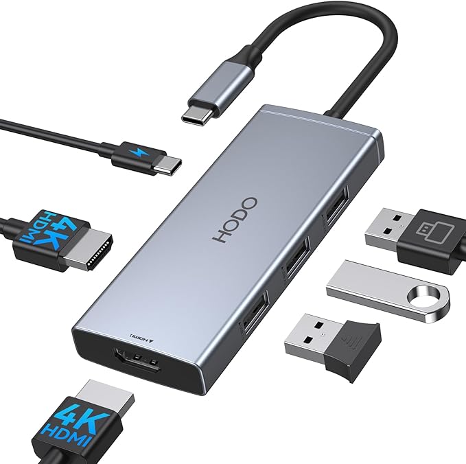 HODO Docking Station to Dual HDMI Monitors Adapter USB C to Dual HDMI Adapter 4K 60 Hz for Laptops Docking Station Dual Monitor with PD 3 USB Port Button Compatible for HP Elitebook Dell XPS 13 15 etc