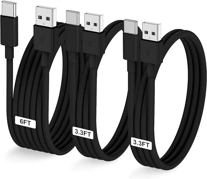 3-Pack Black [3.3FT+3.3FT+6FT] USB A to USB C Cable，USB to USB C Car Carplay Cable for iPhone 16 15 Pro Plus Pro Max，for iPad Pro/Air/Mini，for Samsung S24/S23/S22，for MacBook Pro/Air and More