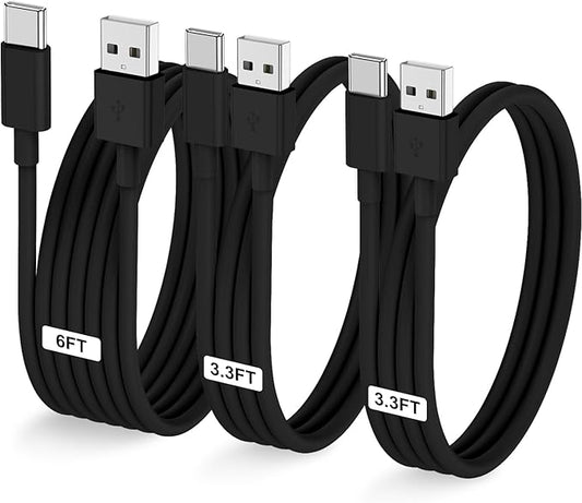 3-Pack Black [3.3FT+3.3FT+6FT] USB A to USB C Cable，USB to USB C Car Carplay Cable for iPhone 16 15 Pro Plus Pro Max，for iPad Pro/Air/Mini，for Samsung S24/S23/S22，for MacBook Pro/Air and More