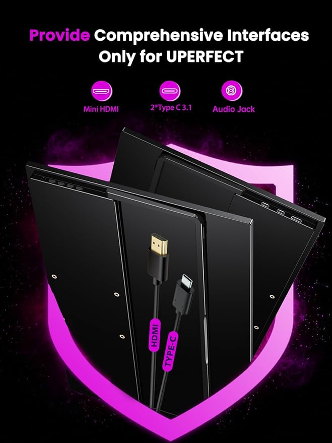 UPERFECT 17.3'' 4K Portable Monitor QLED, 500 Nits 100% DCI-P3 UHD FreeSync HDR 2 Speakers Eye Care Travel Monitor, 2 Fully Functional Type-C Port & HDMI for Laptop PC Phone, VESA & Kickstand