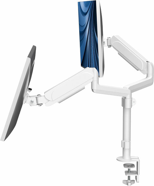 VIVO 17 to 32 inch Dual Pneumatic Monitor Mount, 2 Pneumatic Arms, Adjustable Swivel, Rotation, Heavy Duty VESA Desk Stand with C-clamp, Grommet, Max VESA 100x100, White, STAND-V002KW