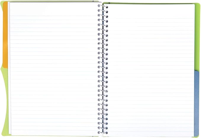 Mintra Office Durable PREMIUM Spiral Notebook, ((Green, 2 Subject (6in x 9.5in)), Wire, Fabric Covered Coils, No Snags, Removable Adjustable Pocket Dividers, Ruler, Organization, Customizable