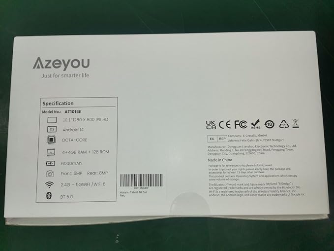 Azeyou Tablet 10.1 inch, Android 14 Tablet, 8GB 128G Computer Tablets, Octa Core Processor 6000mAh Battery, 1280x800 IPS Touch Screen, 5+8MP Dual Camera, Bluetooth,GMS, WiFi (Gray)