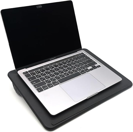 Lap Desk with Soft Cushion and Wrist Rest – Portable Laptop Desk for Bed, Couch & Home Office, PU Surface Tray with Handle for 15.6 inch Laptop (Medium, Black)