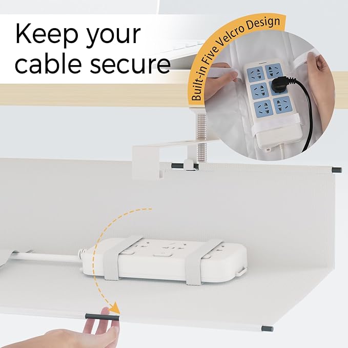 Under Desk Cable Management Tray 39.7" - No Drill Computer Wire Organizer Cable Tray, Fabric Cord Hider Clamp Mount, with 16X Cable Ties PC Cables Management Cord Holder for Office/Home (White)