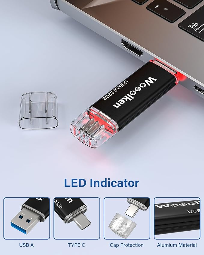 USB C Flash Drive 32GB 2 Pack, Wooolken USB 3.0 Dual Drive Type-C Thumb Drive OTG Memory Stick Compatible with iPhone 16/15, Android Smartphone/Tablets/Computers