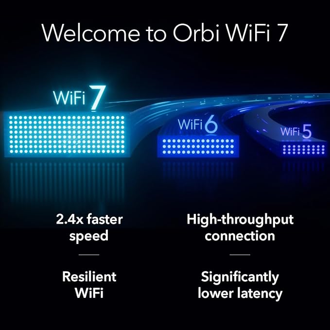 NETGEAR Orbi 870 Series Tri-Band WiFi 7 Mesh System (RBE873) - Router + 2 Satellite Extenders, Security Features, Up to 21 Gbps, Covers Up to 9,000 Sq. Ft., 150 Devices, 10 Gig Internet Port, BE21000
