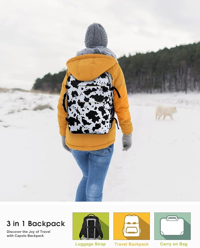 Capolo Travel Backpack for Women Men Waterproof Laptop Backpack Airlines Approved Carry On Backpack Bag Computer Bag for Business, Work, Traveling Fits 17 Inch Laptop(Cow Print)