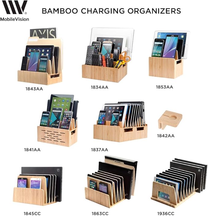 MobileVision Bamboo Multi Device Organizer for Smartphones, Tablets and Laptops, 5 Slots