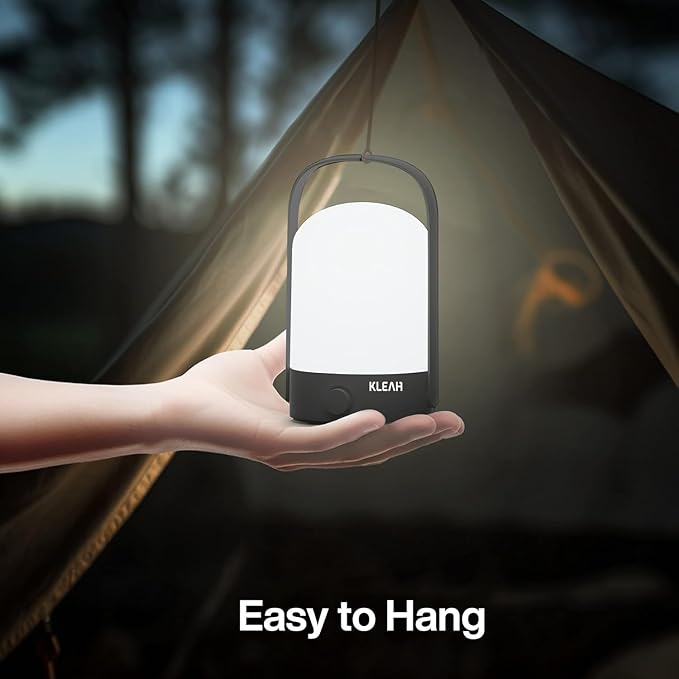 KLEAH Portable Cordless Lantern Table Lamp, 360° Portable Handle, Stepless Dimmer, Powerful Long-Lasting 50hrs, Rechargeable LED Lantern for Camping Bedroom Party, Black