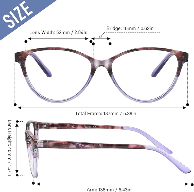 Przene 4 Pack Blue Light Blocking Reading Glasses,Readers for Women and Men with Spring Hinge