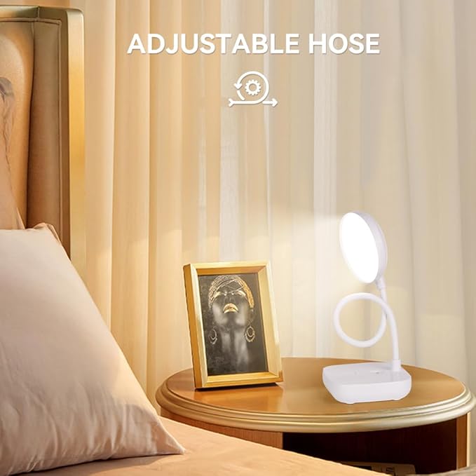 Small desk lamps for small spaces,2 Pack White,Rechargeable desk lamp battery powered,3 light colors,Eye protection light,10 Adjustable brightness,400 lumens,Gooseneck hose,Desk lamps for home office