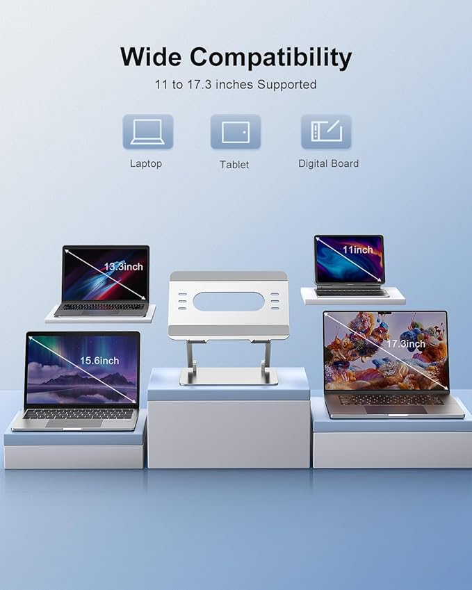 Adjustable Laptop Stand Ergonomic Computer Riser Aluminum Laptop Stand for Desk Portable Notebook Stand Laptop Riser Holder Compatible with 10-17.3’’ Laptops Tablets,Silver