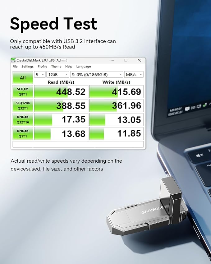 128GB USB C Flash Drive Up to 450MB/s USB 3.2 Solid State Thumb Drive 2-in-1 Dual Flash Drive Data Storage Memory Stick Compatible with Smartphone Tablet Computer Game Console