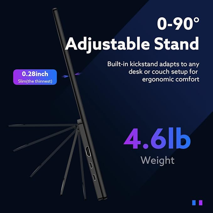 23.8'' Portable Monitor 4K UHD (3840 * 2160) 100% sRGB Fast IPS External Gaming Screen 60Hz USB-C HDMI Built-in VESA Stand Speakers for Laptop PC Mac Phone PS4/5 Xbox Switch