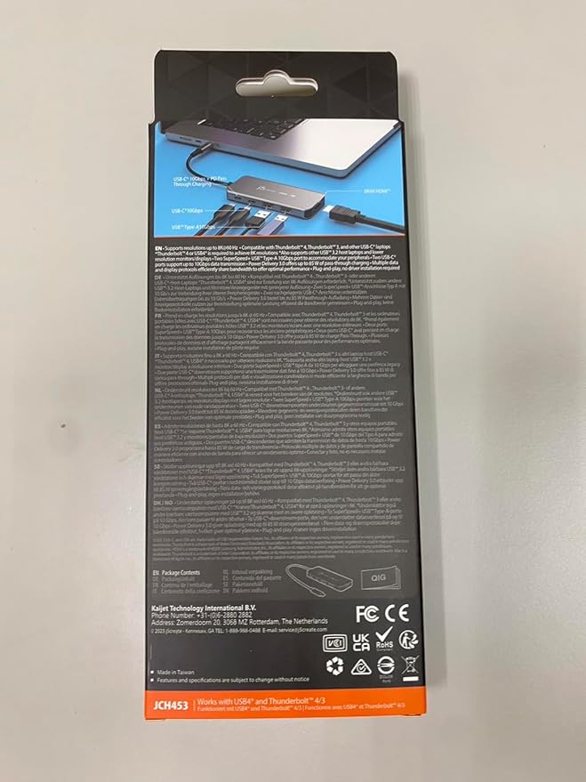 j5create USB4 8K60 Slim Hub - 6 in 1 USB4 Hub with 8K60/4K144 HDMI, PD Charging, USB-A, USB-C Ports | Compatible with MacBook, Windows Laptops, Thunderbolt 3/4, and USB4 Devices (JCH453)