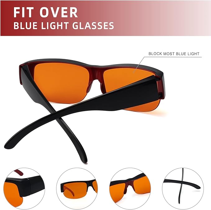 Eyekepper 100% Blue Light Reduction Fitover Anti-Blue Blocking Computer Eyeglasses with Amber Lenses
