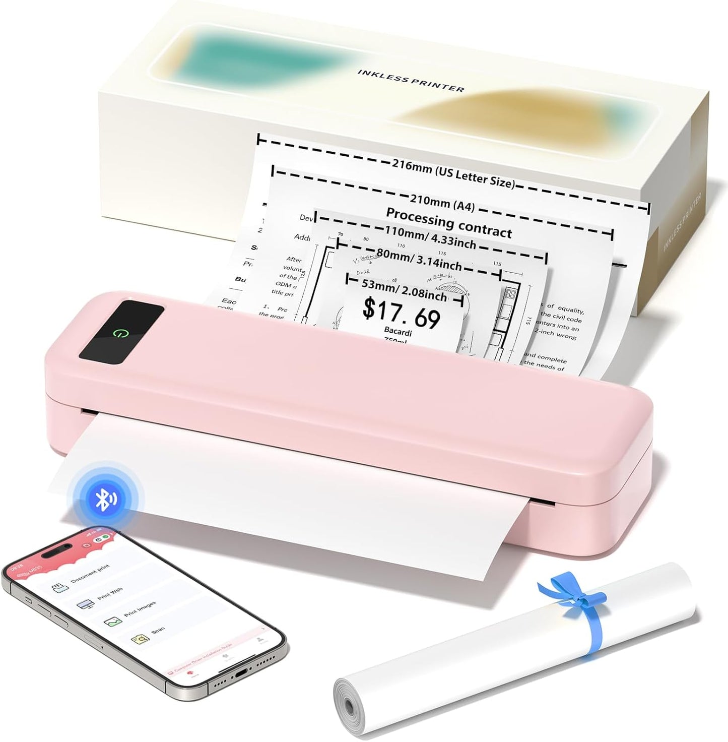 COLORWING Portable Printer Wireless for Travel, M835 Bluetooth Thermal Printer for iOS Android, 8.5" x 11" US Letter Mobile for Laptop, Vehicle Home Use, School