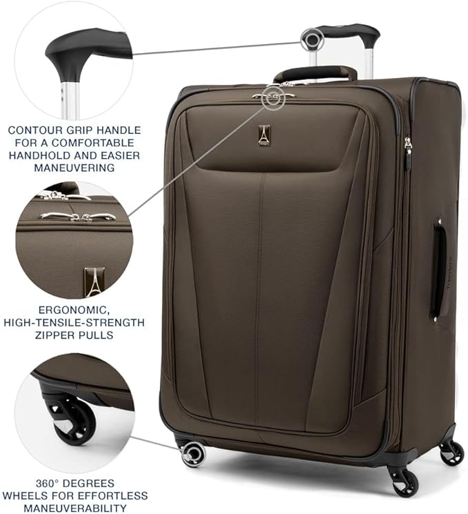 Travelpro Maxlite 5 Softside Expandable Checked Luggage with 4 Spinner Wheels, Lightweight Suitcase, Men and Women, Mocha, Checked Large 29-Inch