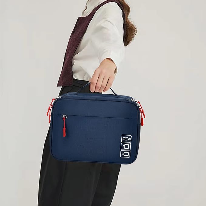 MIRLEWAIY Electronics Cable Organizer Bag, Water-resistant Tech Pouch, Portable Travel Cord Organizer, Electronics Accessories Carrying Case for Charger, Cable, Earphone, SD Cards, Blue