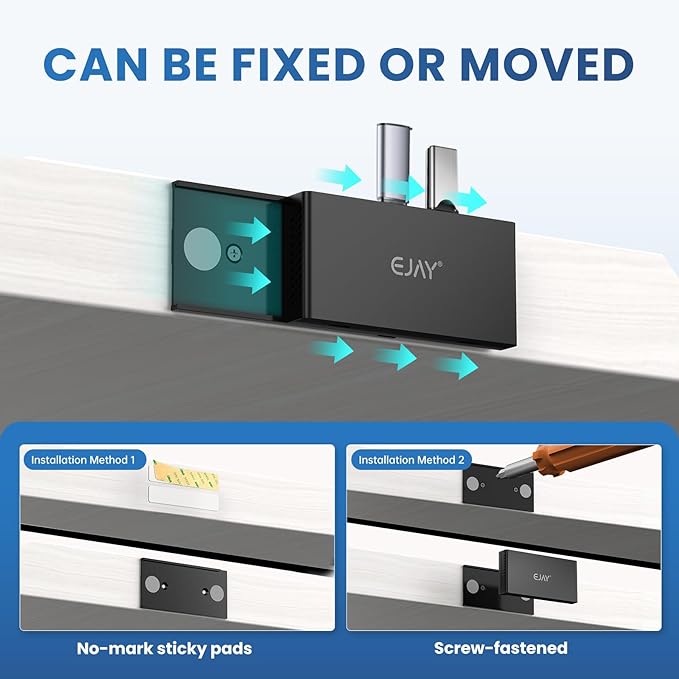 EJAY 10Gbps Magnetic USB-C Hub, 4-Port USB 3.2 Gen2 Data Transfer, Includes 2 Packs Sliding Rail, Screws and Sticky Pads for MacBook Laptop PC