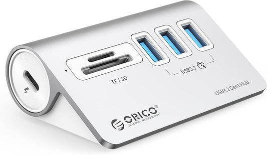 ORICO Aluminum USB 3.0 Hub with SD/TF Card Reader, 3 Port USB Hub 5Gbps with 1.64Ft USB-C Cable and USB-A Adapter USB Splitter for iMac, All MacBooks, Mac mini