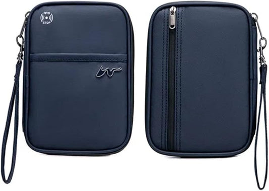 P-H1 Travel Family Passport Holder RFID Blocking Passport Waterproof Wallets for Men Women Travel Document Organizer Cards Case, Lightweight Portable Passport Cover with Zipper Pocket (Navy)