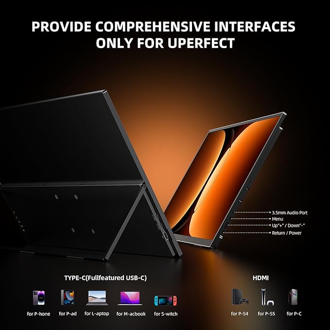 UPERFECT Portable Monitor 4K 23.8" QLED| 400 Nits 24" Large Monitor | 3840 * 2160 UHD 100% DCI-P3 | 1MS FreeSync | USB-C & HDMI | VESA & Kickstand | Second Screen for Computer, Mini PC, Game Consoles