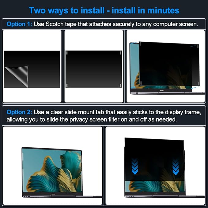 Laptop Privacy Screen Filters 15.6 Inch 16:9 Aspect Privacy Filter for 15.6 Inch Widescreen Laptop Anti-Scratch Protector Film for Data Confidentiality Anti-Glare Laptop Screen Protector