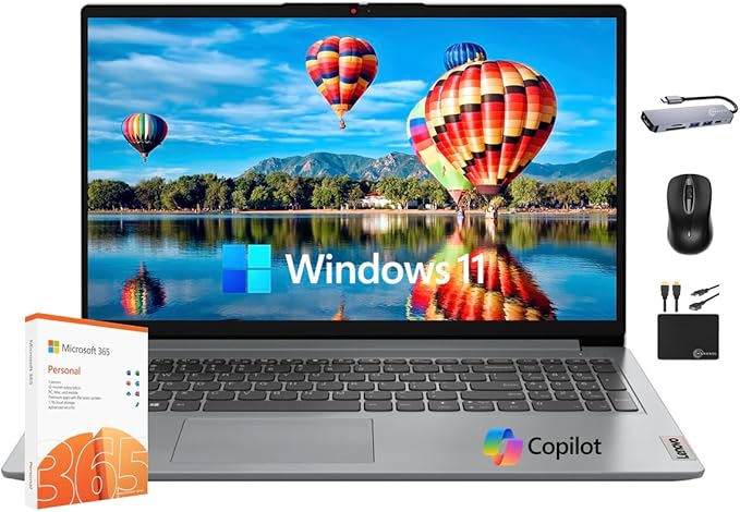 Lenovo IdeaPad 2025 Slim Laptop, 12GB RAM, 756GB Storage (256GB SSD & 500GB External), Dual Core Intel Processor, 15.6 Inch Anti-Glare Display, WiFi 6, HD Webcam, Long Battery, Office 365, Win 11